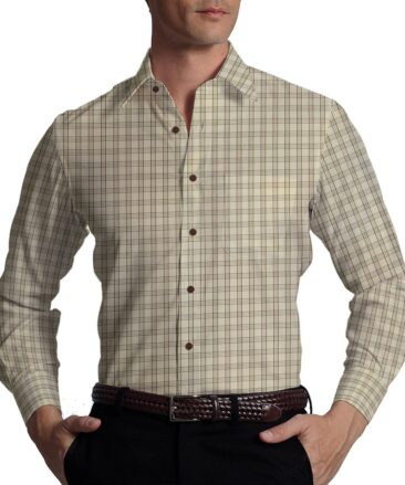 Soktas Men's Beige 100% Cotton Brown Checks Shirt Fabric (1.60 M)