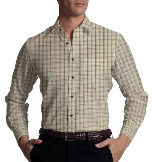 Soktas Men's Beige 100% Cotton Brown Checks Shirt Fabric (1.60 M)