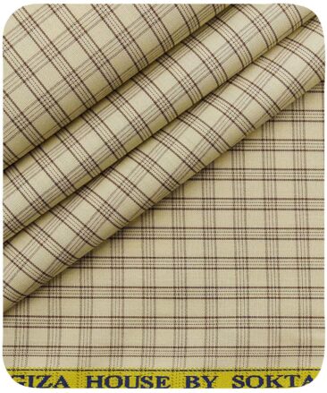 Soktas Men's Beige 100% Cotton Brown Checks Shirt Fabric (1.60 M)