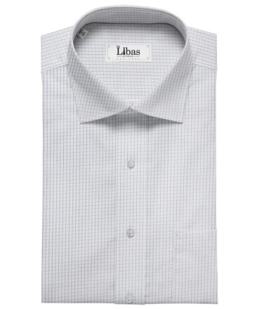 Soktas Men's White 100% Cotton Blue Checks Shirt Fabric (1.60 M)