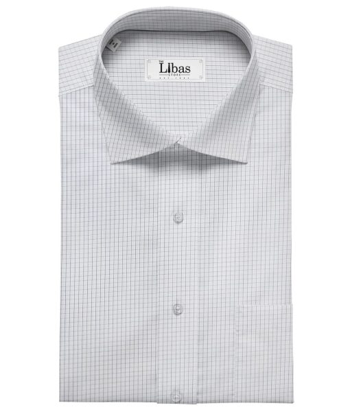 Soktas Men's White 100% Cotton Blue Checks Shirt Fabric (1.60 M)