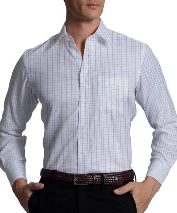 Soktas Men's White 100% Cotton Blue Checks Shirt Fabric (1.60 M)