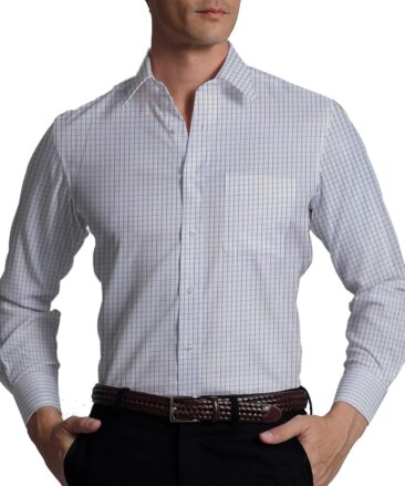 Soktas Men's White 100% Cotton Grey Checks Shirt Fabric (1.60 M)