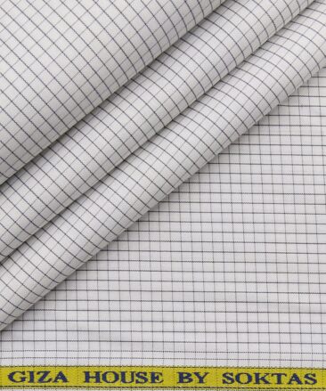 Soktas Men's 100% Cotton Grey Mini Checks Unstitched Shirt Fabric (White