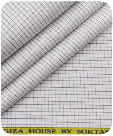 Soktas Men's White 100% Cotton Grey Checks Shirt Fabric (1.60 M)