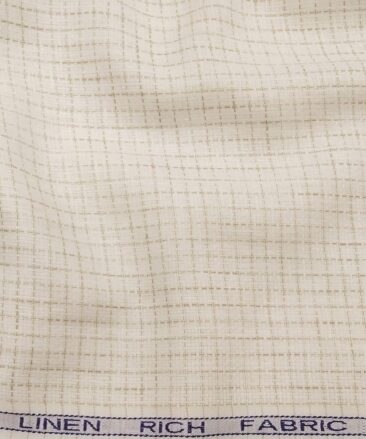 Mazury by Aditya Birla Group Men's  55% Linen 45% Cotton Brown Checks Unstitched Shirting Fabric (Cream)