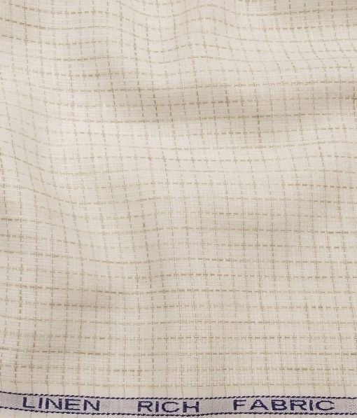 Mazury by Aditya Birla Group Men's  55% Linen 45% Cotton Brown Checks Unstitched Shirting Fabric (Cream)