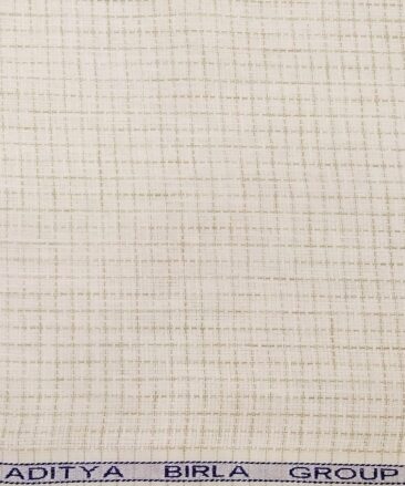 Mazury by Aditya Birla Group Men's  55% Linen 45% Cotton Brown Checks Unstitched Shirting Fabric (Cream)