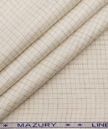 Mazury by Aditya Birla Group Men's  55% Linen 45% Cotton Brown Checks Unstitched Shirting Fabric (Cream)