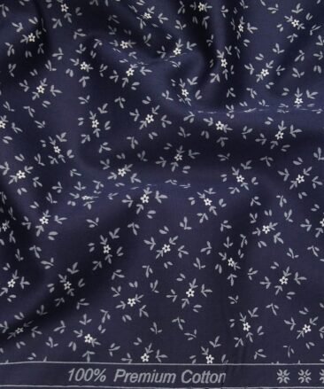 Arvind Men's 100% Premium Cotton White & Grey Floral Print Shirt Fabric ( Dark Royal Blue