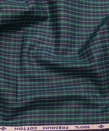 Arvind Men's 100% Premium Cotton Dark Blue Checks Shirt Fabric ( Green