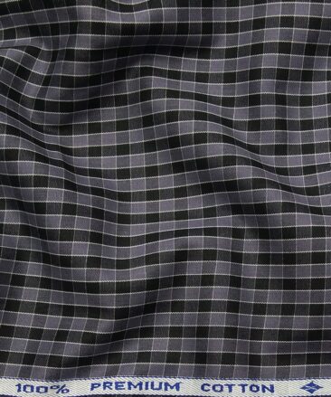 Arvind Men's 100% Premium Cotton Black Checks Shirt Fabric ( Grey