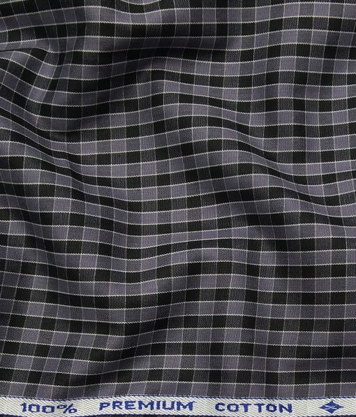 Arvind Men's 100% Premium Cotton Black Checks Shirt Fabric ( Grey