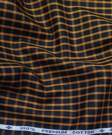 Arvind Men's 100% Premium Cotton Orange Checks Shirt Fabric ( Black