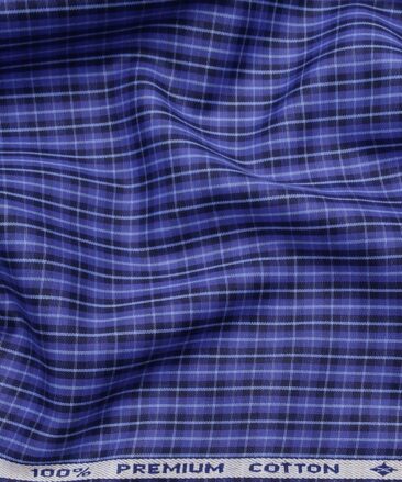 Arvind Men's 100% Premium Cotton Dark Blue Checks Shirt Fabric ( Purple