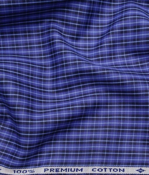 Arvind Men's 100% Premium Cotton Dark Blue Checks Shirt Fabric ( Purple