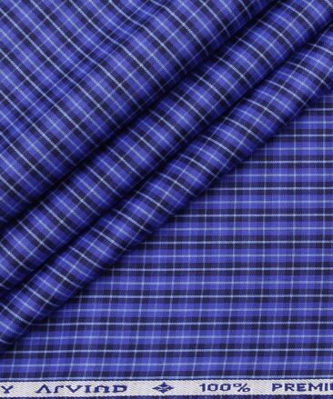 Arvind Men's 100% Premium Cotton Dark Blue Checks Shirt Fabric ( Purple