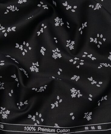 Arvind Men's 100% Premium Cotton White Floral Prints Unstitched Shirt Fabric (Black