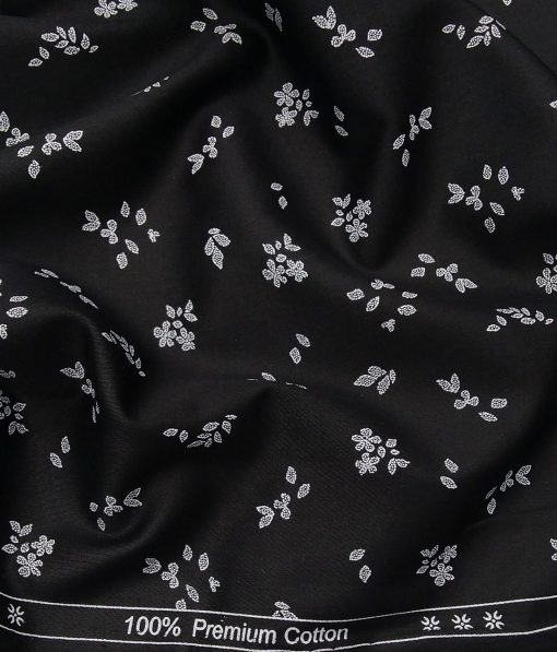 Arvind Men's 100% Premium Cotton White Floral Prints Unstitched Shirt Fabric (Black