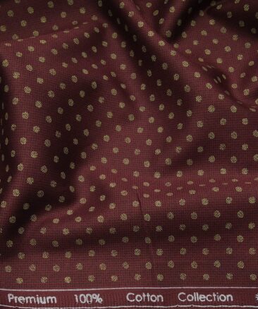 Exquisite Men's 100% Cotton Beige Polka Dots Print Unstitched Shirt Fabric (Maroon