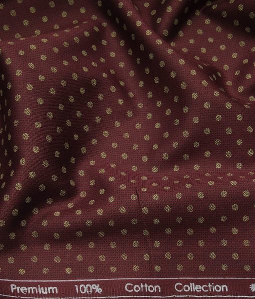 Exquisite Men's 100% Cotton Beige Polka Dots Print Unstitched Shirt Fabric (Maroon