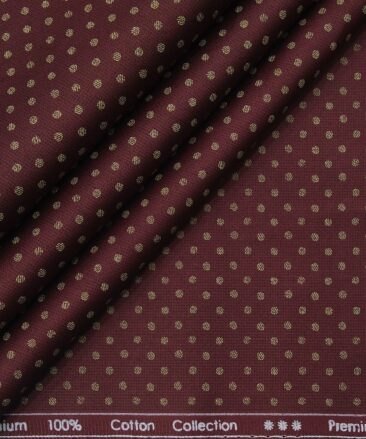 Exquisite Men's 100% Cotton Beige Polka Dots Print Unstitched Shirt Fabric (Maroon