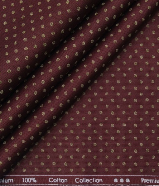 Exquisite Men's 100% Cotton Beige Polka Dots Print Unstitched Shirt Fabric (Maroon