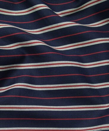 Exquisite Men's 100% Cotton White & Red Striped Unstitched Shirt Fabric (Dark Blue