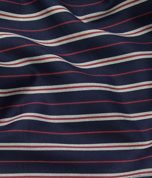 Exquisite Men's 100% Cotton White & Red Striped Unstitched Shirt Fabric (Dark Blue