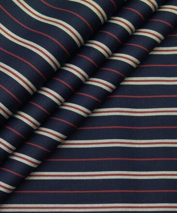 Exquisite Men's 100% Cotton White & Red Striped Unstitched Shirt Fabric (Dark Blue