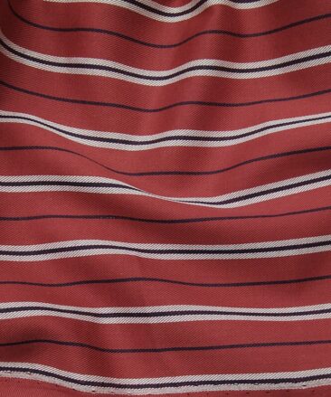 Exquisite Men's 100% Cotton White & Blue Striped Unstitched Shirt Fabric (Red