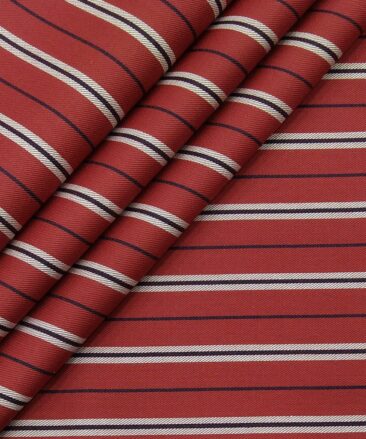 Exquisite Men's 100% Cotton White & Blue Striped Unstitched Shirt Fabric (Red