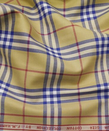 F.M. Hammerle Men's 100% Giza Cotton Multi Color Broad Checks Unstitched Shirt Fabric (Mustard Yellow