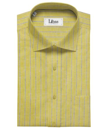 Mazury by Aditya Birla Group Men's Linen Cotton Blue Striped Unstitched Shirting Fabric (Yellow)