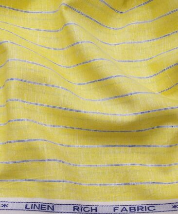 Mazury by Aditya Birla Group Men's Linen Cotton Blue Striped Unstitched Shirting Fabric (Yellow)