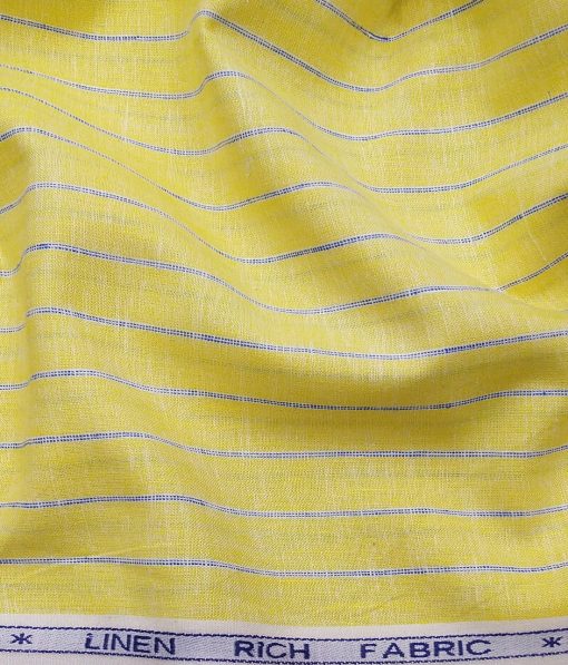 Mazury by Aditya Birla Group Men's Linen Cotton Blue Striped Unstitched Shirting Fabric (Yellow)