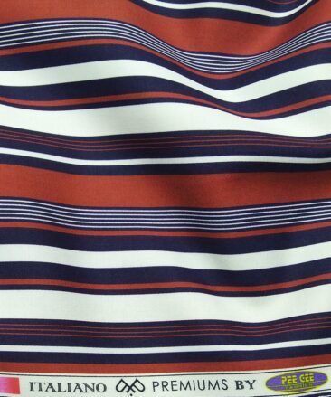 PEE GEE Men's 100% Cotton Blue & Red Digital Printed Stripes Unstitched Shirt Fabric (White