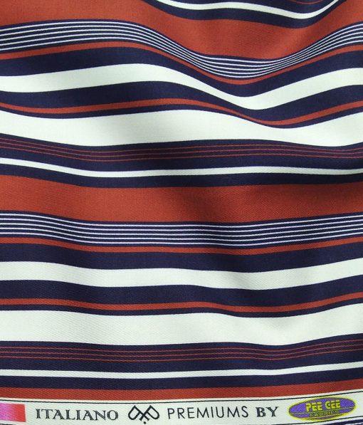 PEE GEE Men's 100% Cotton Blue & Red Digital Printed Stripes Unstitched Shirt Fabric (White