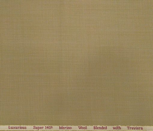 Cadini Men's Wool Super 140s Unstitched 3.25 Meter Structured Suit Fabric (Beige)