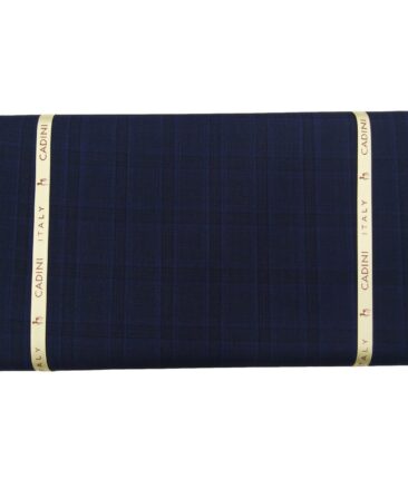 Cadini Men's Wool Super 140s Unstitched 3.25 Meter Self Broad Checks Suit Fabric (Dark Royal Blue)