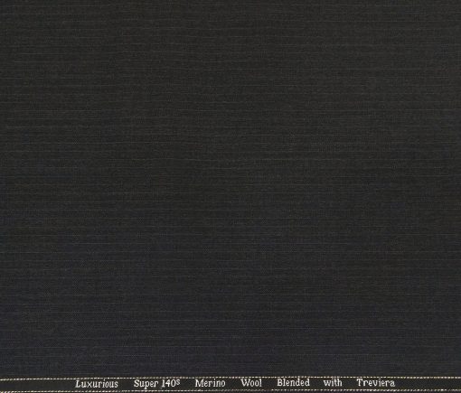 Cadini Men's Wool Super 140s Unstitched 3.25 Meter Self Striped Suit Fabric (Dark Worsted Grey)