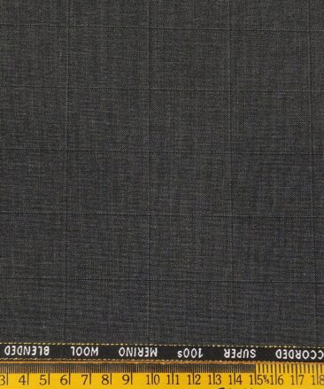 Cadini Men's Poly Wool Super 100s Unstitched Self Checks Suiting Fabric (Dark Grey)