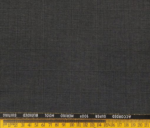 Cadini Men's Poly Wool Super 100s Unstitched Self Checks Suiting Fabric (Dark Grey)