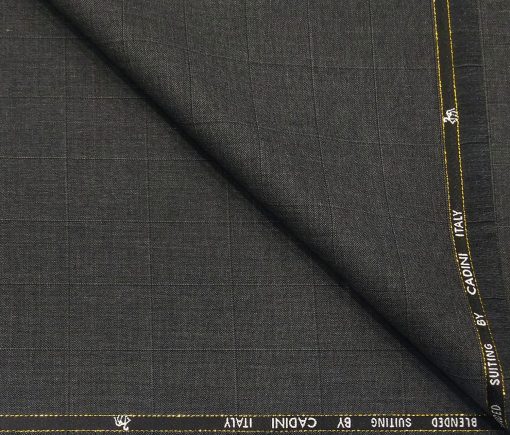 Cadini Men's Poly Wool Super 100s Unstitched Self Checks Suiting Fabric (Dark Grey)