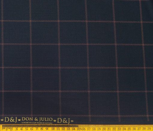 Don & Julio Terry Rayon Unstitched Structured Cum Checks Suiting Fabric (Dark Blue)