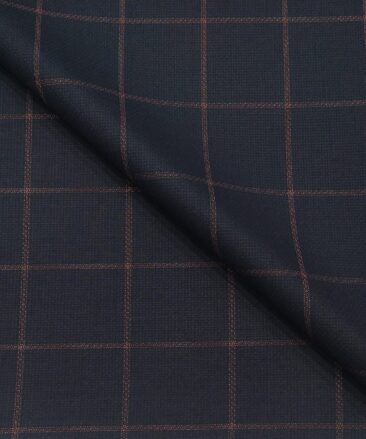 Don & Julio Terry Rayon Unstitched Structured Cum Checks Suiting Fabric (Dark Blue)