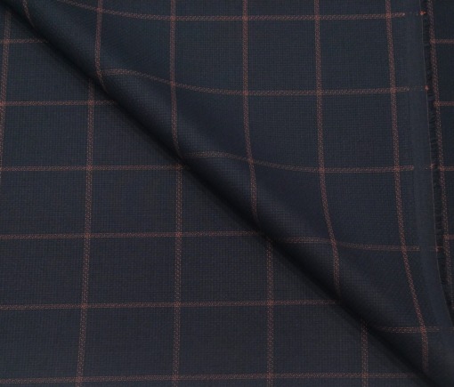 Don & Julio Terry Rayon Unstitched Structured Cum Checks Suiting Fabric (Dark Blue)