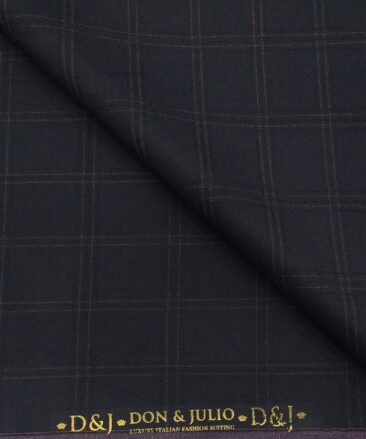 Don & Julio Terry Rayon Unstitched Checks Suiting Fabric (Dark Blueish Purple)