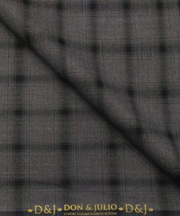 Don & Julio Terry Rayon Unstitched Checks Suiting Fabric (Grey)