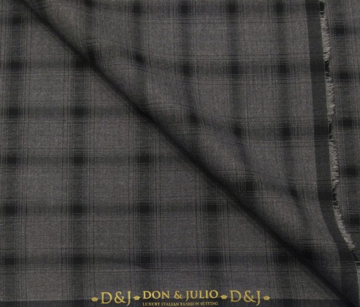 Don & Julio Terry Rayon Unstitched Checks Suiting Fabric (Grey)